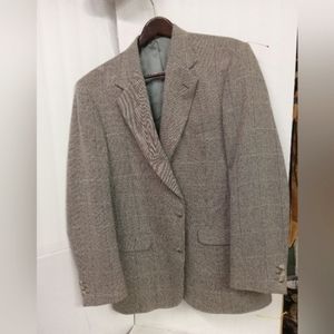 Huntington Sports Blazer Jacket Wool,Silk blend Beige Tweed  Windowpane Sz42L